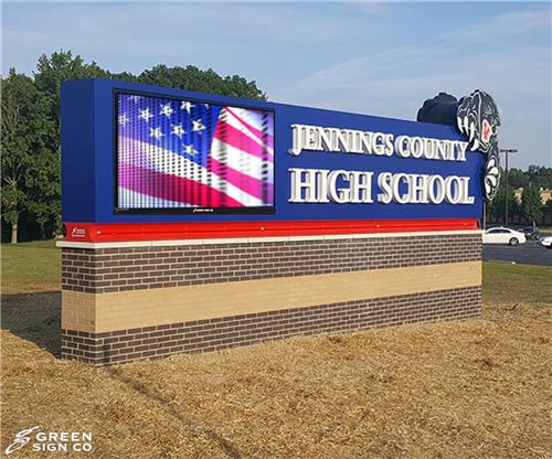 Jennings County High School: Custom School Main ID with Electronic Message Center
