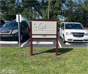 Vogel Family Dentistry: Custom Architectural Post Panel Dentist Office Sign