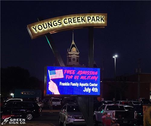 Youngs Creek Park: Custom Main ID Sign with Electronic Message Center