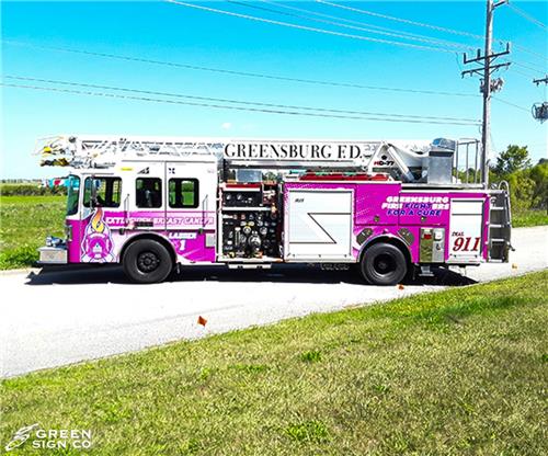 Greensburg (IN) Fire Dept.: Custom Temporary Breast Cancer Awareness Wrap 2023